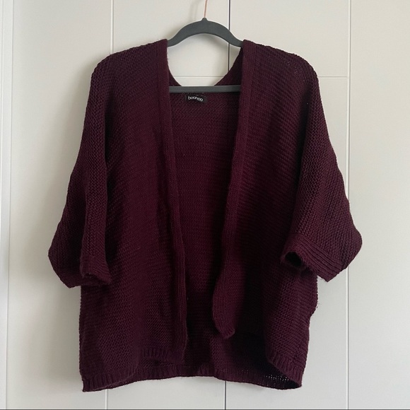 3/$25 Boohoo Burgundy Knit Cape Cardigan - Picture 2 of 4
